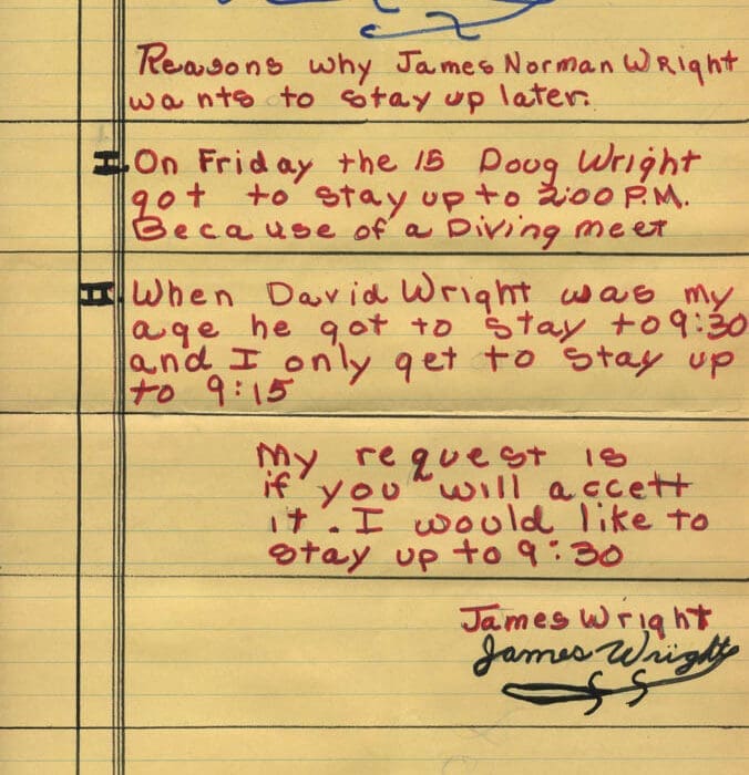 Jim Wright letter as a kid